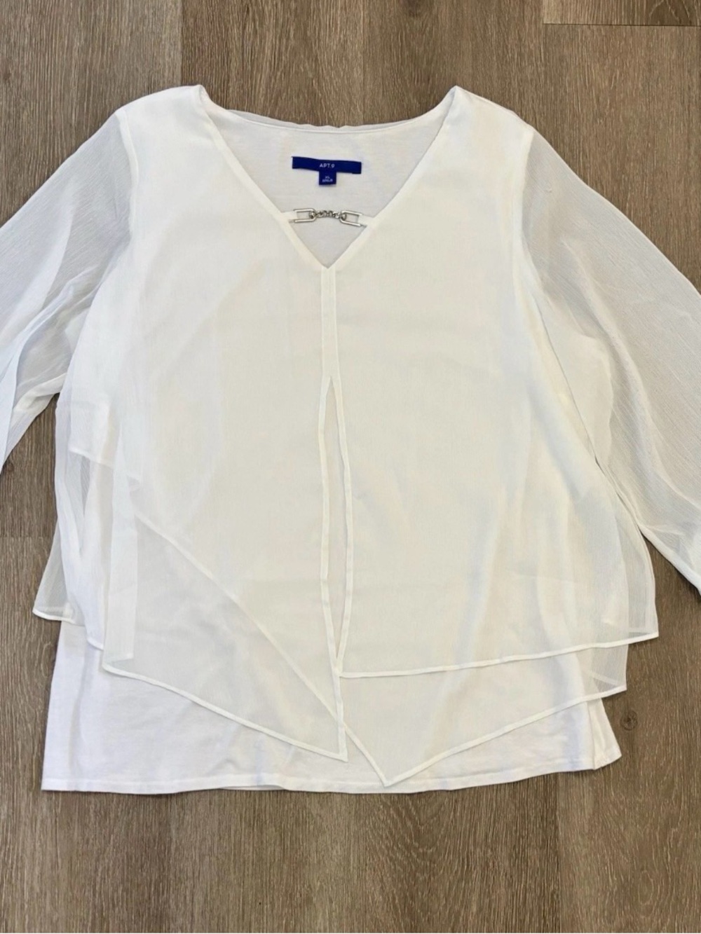 Apt. 9 White Layered V-Neck Blouse with Hook Detail